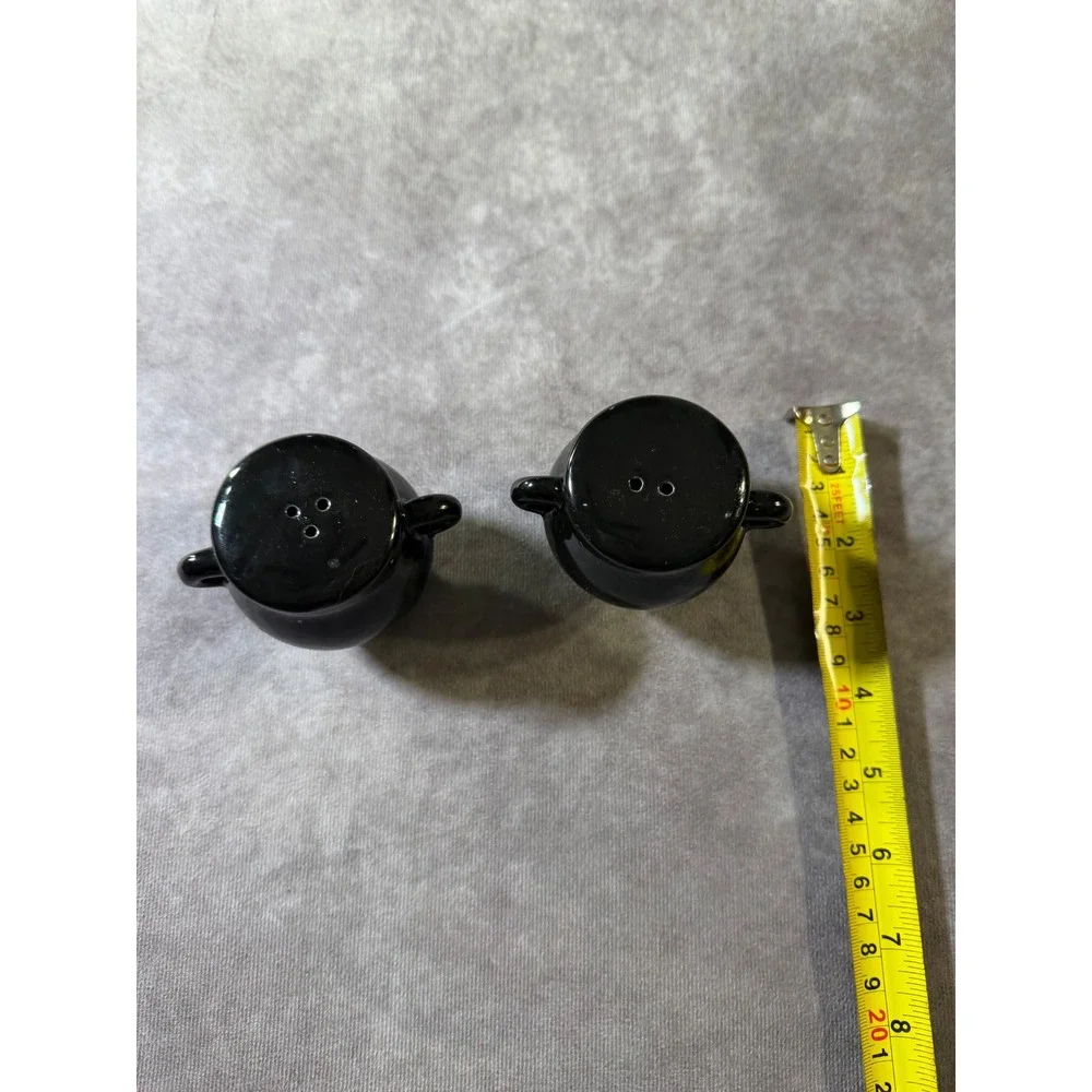 Vintage Black Ceramic Cauldron Salt and Pepper Shakers Set Gothic Witchy Decor